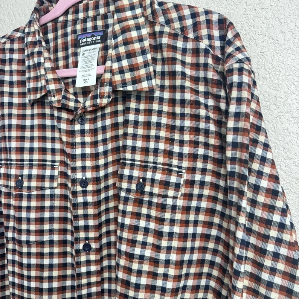 Patagonia Organic Cotton Plaid Button Up Shirt Men’s XXL Brown Blue Flannel